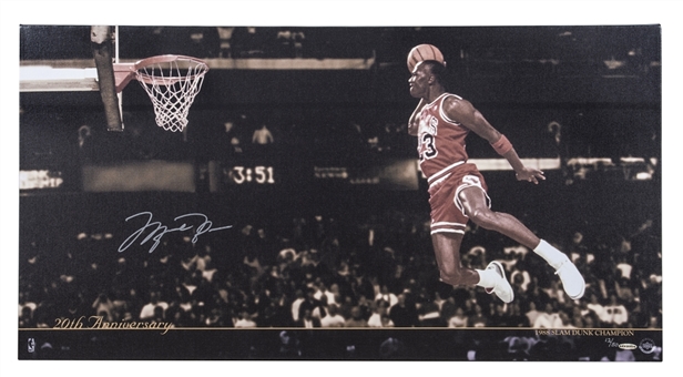 Michael Jordan Signed 19x36 "20th Anniversary" 1988 Slam Dunk Champion Canvas (#12/50)  (UDA) 